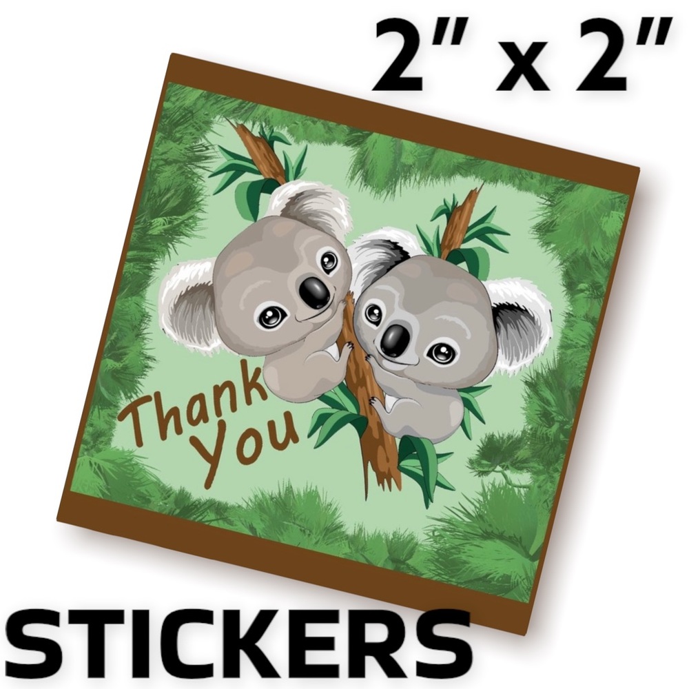 200 (2x2 Inch) Square Stickers, Koala Bears High Gloss, Thank You
